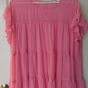 EUC Entro Pink Swiss Dot Ruffle Blouse Tunic 2X